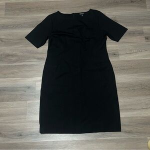 Brooks Brothers 14 Dress Black Sheath Solid Short Sleeve Stretch Pockets Office